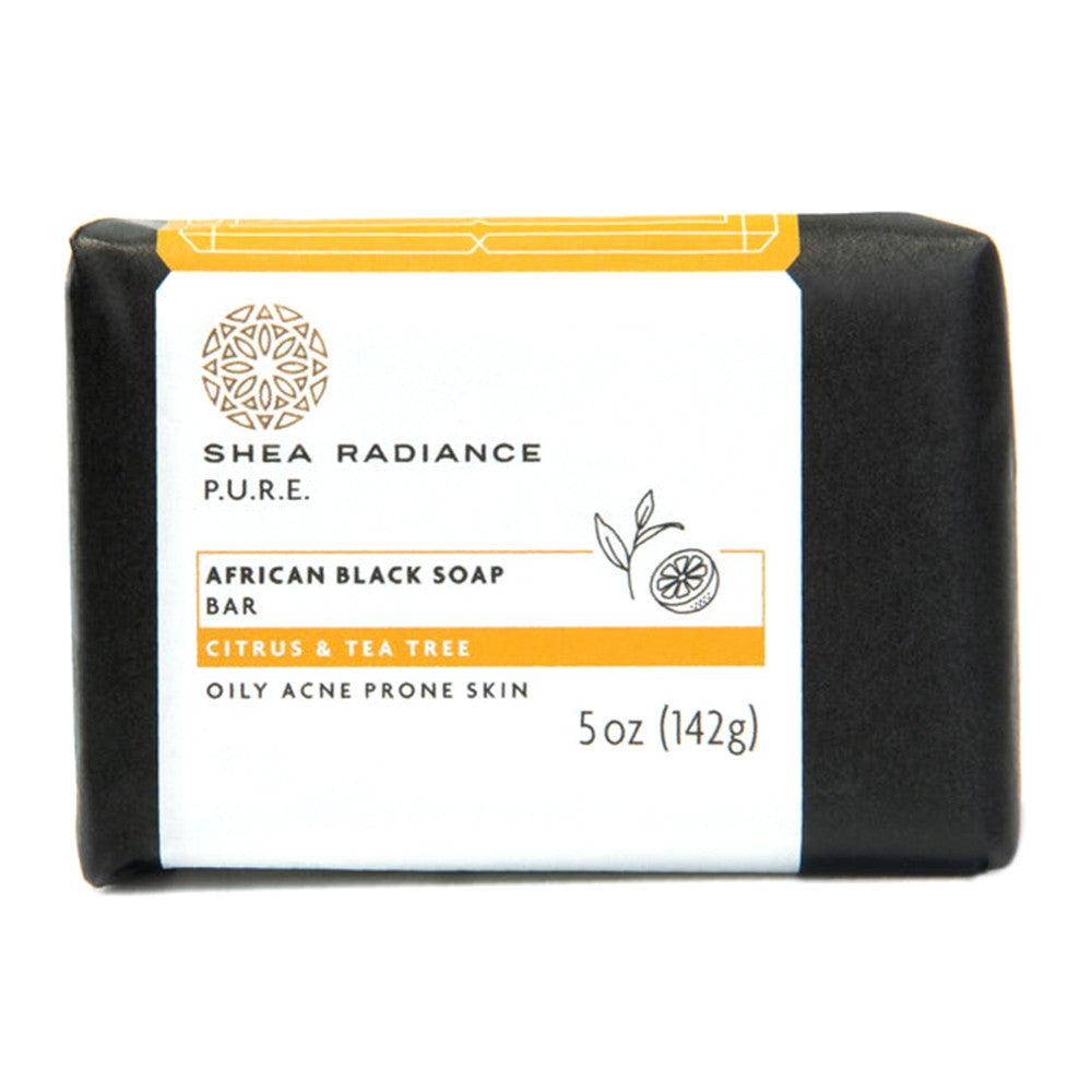 Shea Radiance African Black Soap Bar, Citrus And Tea Tree, 5 Oz